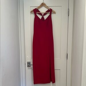 Red Sleeveless Midi Dress with Back Tassel Detail